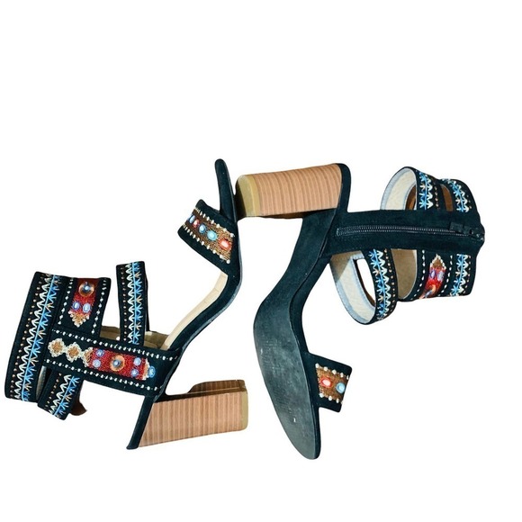 Embroidered Open Toe Bohemia Stacked Heel Sandals 9.5 / 10 - Picture 2 of 14